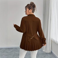 Elegant Casual Solid-color Shirt With Waist Pleats
