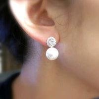 Elegant Dainty Pearl Stud Earrings Adorned With Zircons