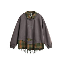 American-style Ripped Burr Fake Two Pieces Shirts Lapel Sweater