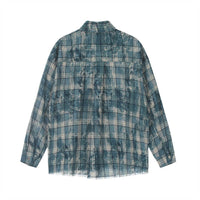 Distressed Tie-dyed Plaid Long-sleeved Shirt Men's Fashion Brand