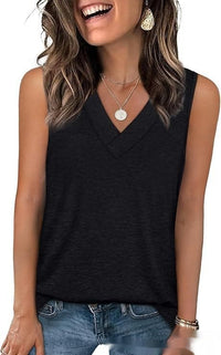 V-neck Casual Loose-fit Sleeveless Shirt
