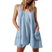 Sleeveless Crewneck Backless Mini Dress Loose-fit Tank Dress With Pockets