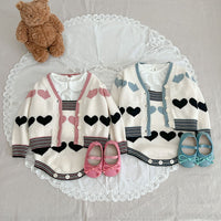 Baby's Western Style Love Long-sleeved Coat Knitted Suspender Romper