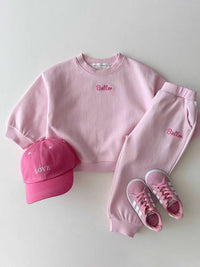 Color Sweater Suit Sweater Sweatpants Solid Color English Letters Unisex Baby Suit