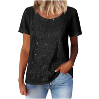 Women's Commuter Sequin Loose Crew Neck Short-Sleeve Top