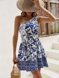 Womens Printed Off-Shoulder Holiday Bandage Waist Dress