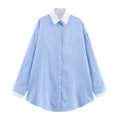 Spring And Summer Poplin Stitching Stripe Long Sleeves Shirt