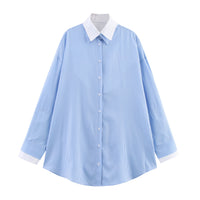 Spring And Summer Poplin Stitching Stripe Long Sleeves Shirt