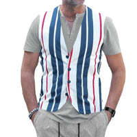 Retro False Two-piece Patchwork Shirt Summer Design Casual V-neck Cardigan