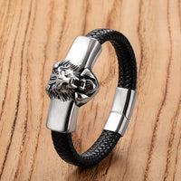 Mens Retro Lion Head Personalized Leather Bracelet
