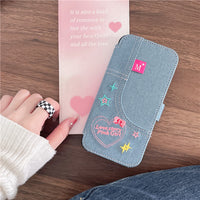 Denim Embroidery Love English Phone Case