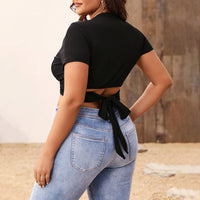 V-neck Solid Color Design Sense Temperament Spicy Girl Ultra Short Shirt