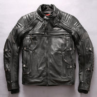 Men's Genuine Leather Stand Collar Slim Motorcycle Suit