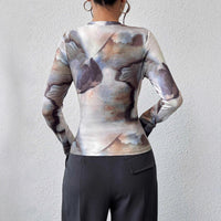 Ink-wash Retro Print Women's Slim-fit Versatile Stylish Top