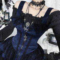 Dark-style Jacquard Lace Square-neck Dress