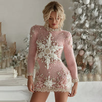 Women's Slim Fit Long Sleeved Short Dress With 3D Printing