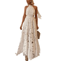 Lace Hollow-Out Crochet Halter Neck Backless Dress