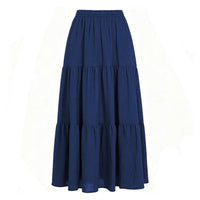 Cotton-linen Pocketed Midi Skirt With A High Elastic Waistband