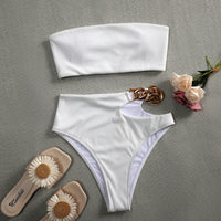European And American Women's White Bikini Split Tube Top Swimsuit