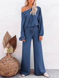 Casual Solid Color Long-sleeved Trousers Two-piece Set