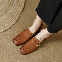 Womens Retro Brown Commuter British Style Leather Shoes With Chunky Heels