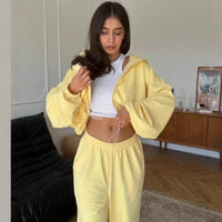 Womens Casual Set Long-sleeve Zip-up Cardigan Hoodie