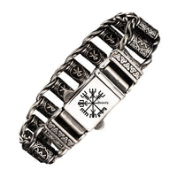 Nordic Viking Rune Compass Totem Titanium Steel Bracelet