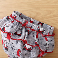 Two-piece Christmas Element Print Long-sleeved Top And Shorts