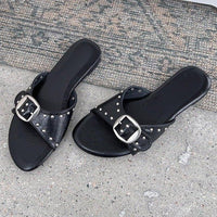 2026 Summer New French Style Buckle Slide Sandals Women Flat Leopard Print Beach Holiday Outdoor Slippers