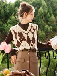 Knitted Vest Women's Rhombus V-neck Bandage Dress Sweater