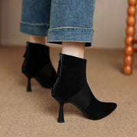 Spliced Short Martin Boots With Genuine Leather And A Slender Heel