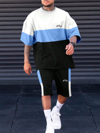 Sports Suit Fashion Short Sleeve Color Block Stitching Shorts Suit