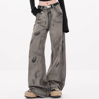 Retro Waste Soil Style Tie-dyed Wide-leg Jeans For Women