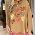 Straw Yellow Plaid Floral Heart Stitched Exposed Seam Mineral Wash Sweatshirt