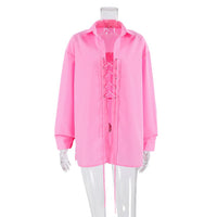 Women's All-matching Lapel Rope Lace-up Long Sleeve Shirt
