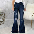 High-Elastic Ripped Flare Jeans For Women