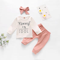 New Style White Jacket Pink Headband Pink Trousers Baby Girl Three-piece Set