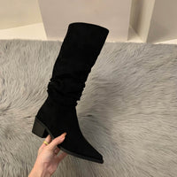 High Heel Suede Western Overknee Boots Women's Shoes Plus Velvet Pointed Pile Style Long Tube