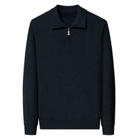 100 Wool T-shirt Trendy High-end Men's Lapel Pullover Long Sleeve Knitted Sweater