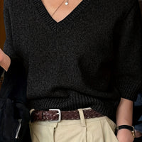 Women's Pure Color All-matching Elegant V-neck Knitted Sweater