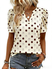 New Printed V-neck Puffed Short-sleeve Casual Fashion Top