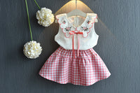 Sleeveless Embroidered Top Fashion Plaid Skirt Two-piece Set