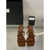 Fairy Style One-piece Toe Exposed Square Slippers For Women, French Style Exquisite High Heels, Cool Slippers