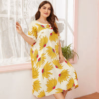 Ladies' Homewear Stitching Elastic Printing Nightdress