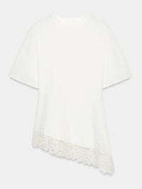 Women's Elegant Designer-Look Short-Sleeve Top With Lace-Patch Hem