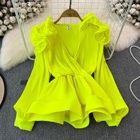 Ruffled-waist Blouse For Women Niche Style