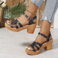 Plus Size Roman Women's Peep Toe Chunky Heel Buckle High Heel Sandals