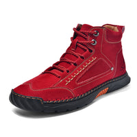 Cross-border PU Leather Handmade Stitching Ankle Boots Flat Lace-up Casual Shoes