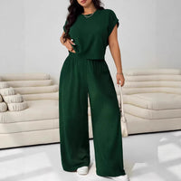 Casual Set Short-Sleeve Top And Wide-Leg Pants Two-Piece Suit