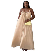 V-neck Loose Slip Dress Solid-color Maxi Dress